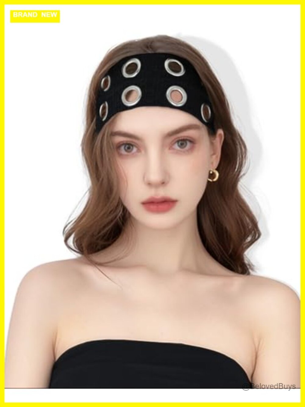 Wide Stretch Metal Grommet Eyelet Headband Punk Hair Band for Women Men